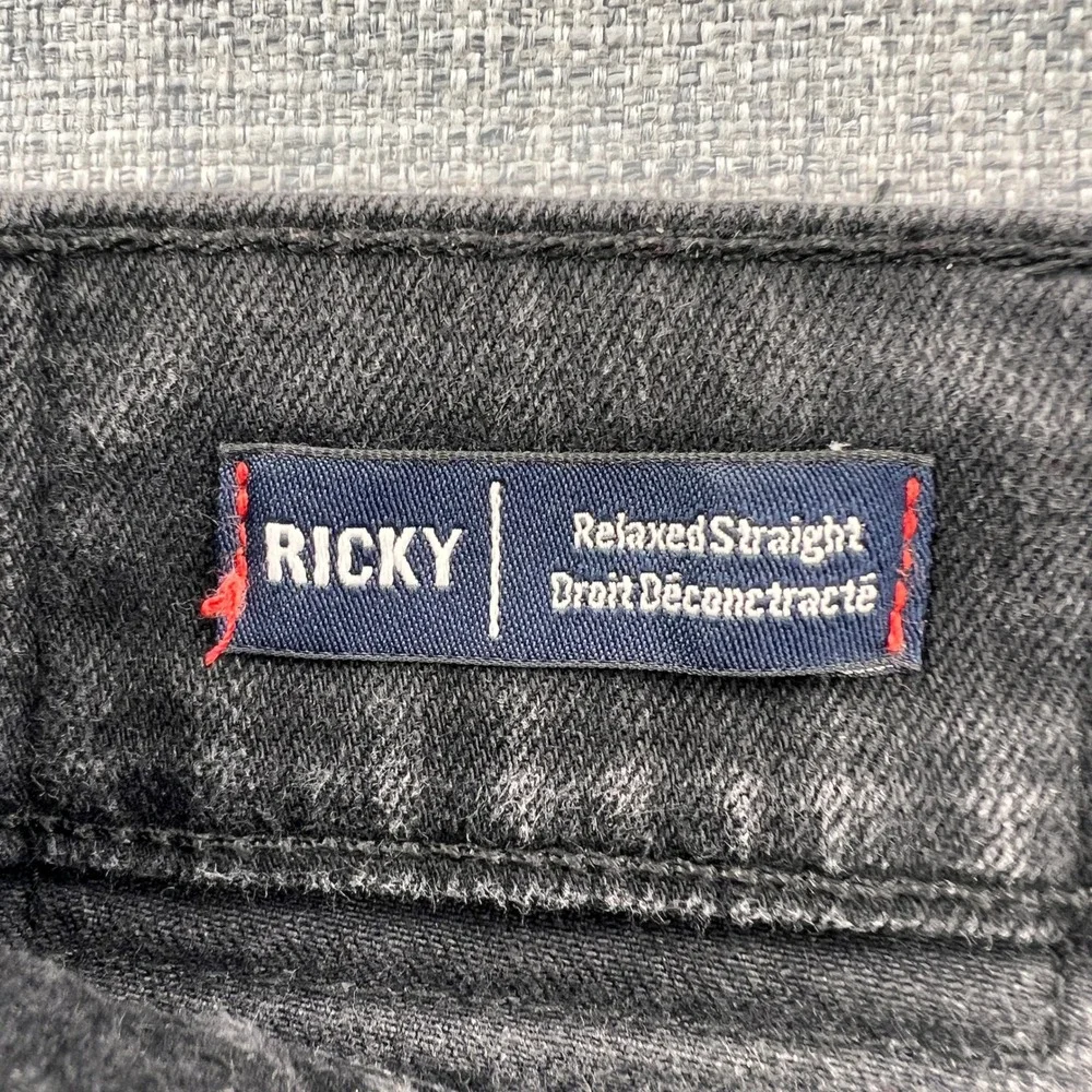 True Religion Ricky Relaxed Straight Jeans Mens 36x31 Black USA Made Denim Flaps